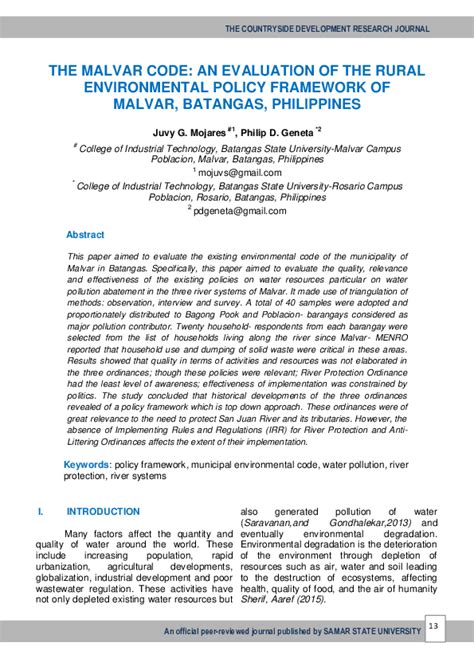 postal code malvar|THE MALVAR CODE: AN EVALUATION OF THE RURAL ENVIRONMENTAL.